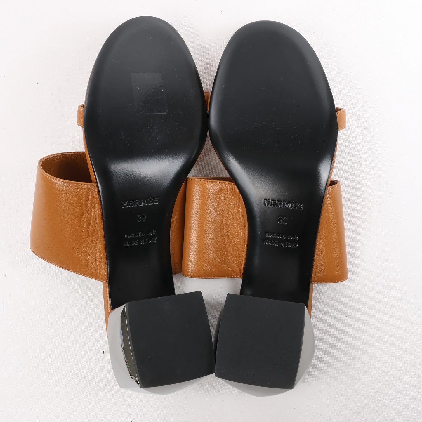 HERMES Cornelia Leather Sandals in Brown, Size 39 EU