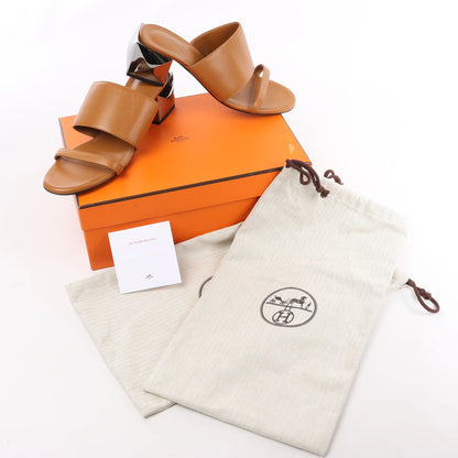 HERMES Cornelia Leather Sandals in Brown, Size 39 EU