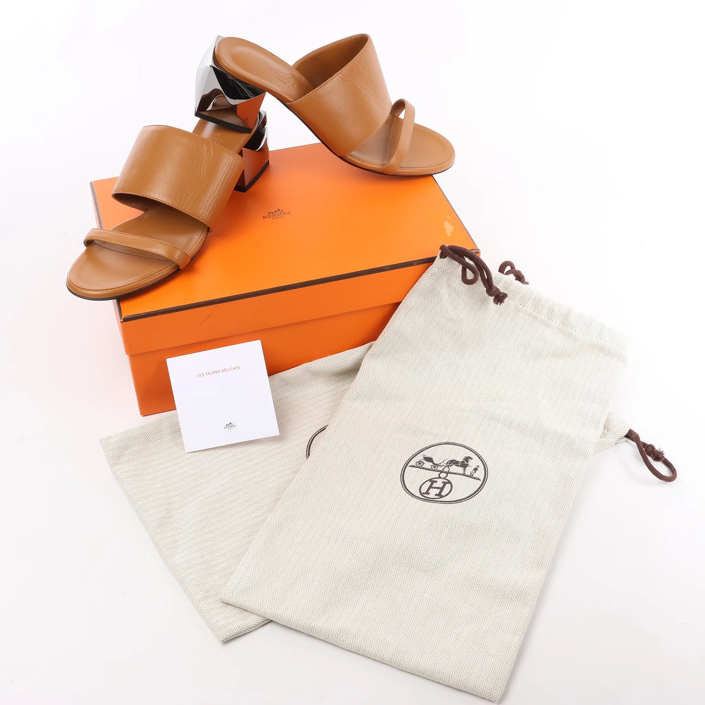 HERMES Cornelia Leather Sandals in Brown, Size 39 EU