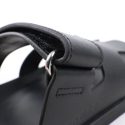 HERMES Cypre Leather Sandals in Black, Size 38.5 EU