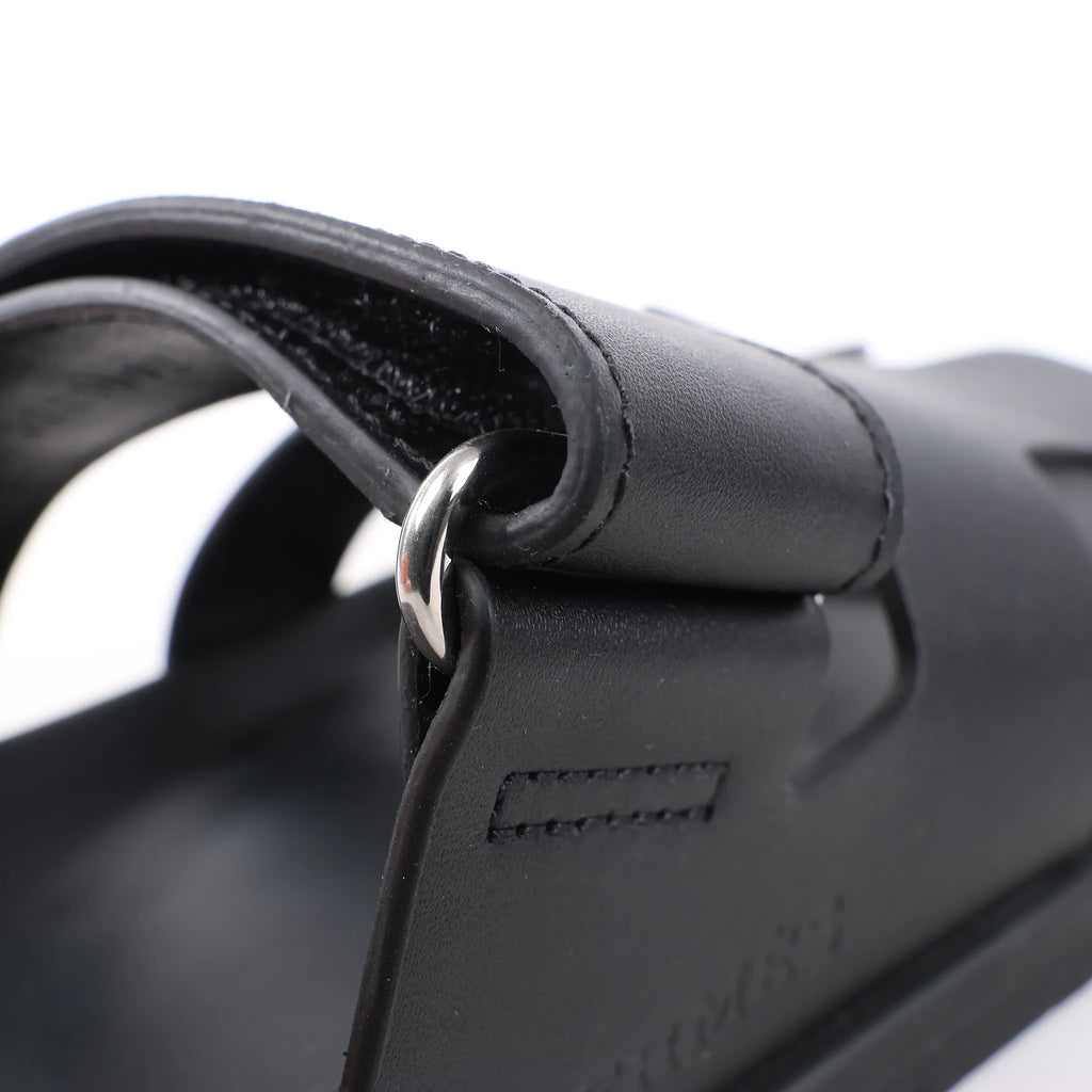 HERMES Cypre Leather Sandals in Black, Size 38.5 EU