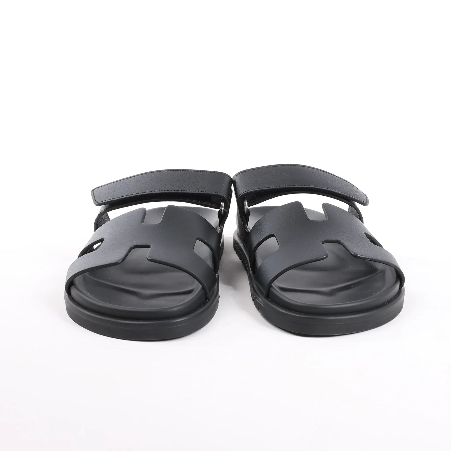 HERMES Cypre Leather Sandals in Black, Size 38.5 EU
