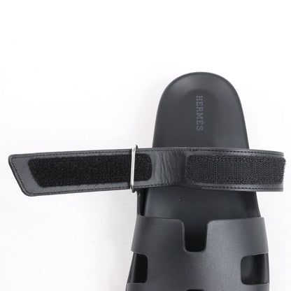 HERMES Cypre Leather Sandals in Black, Size 38.5 EU