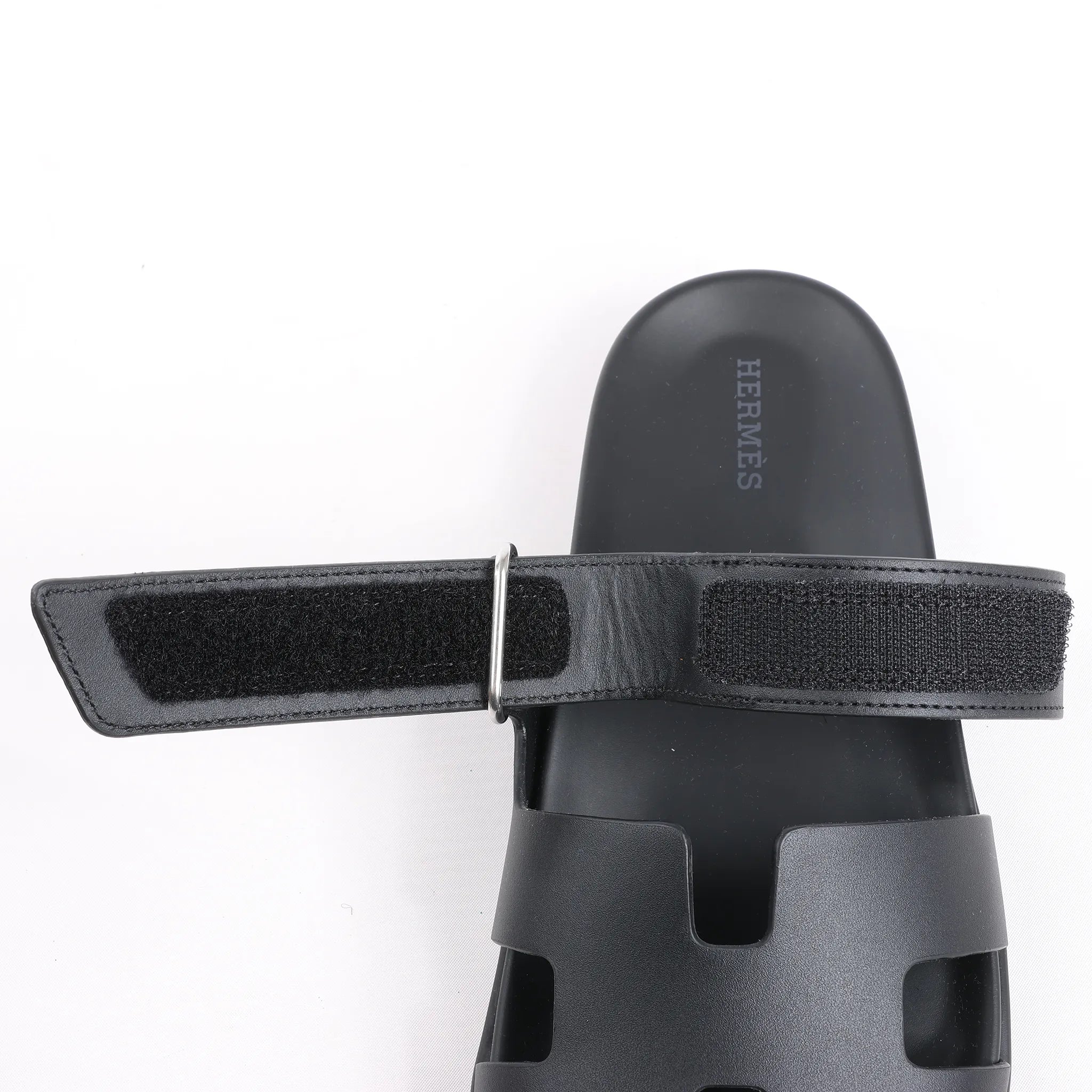 HERMES Cypre Leather Sandals in Black, Size 38.5 EU
