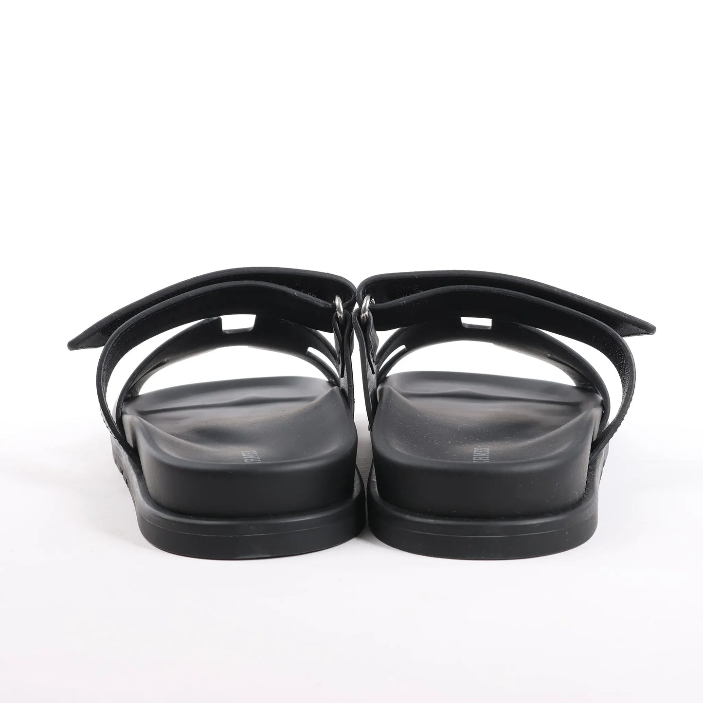 HERMES Cypre Leather Sandals in Black, Size 38.5 EU