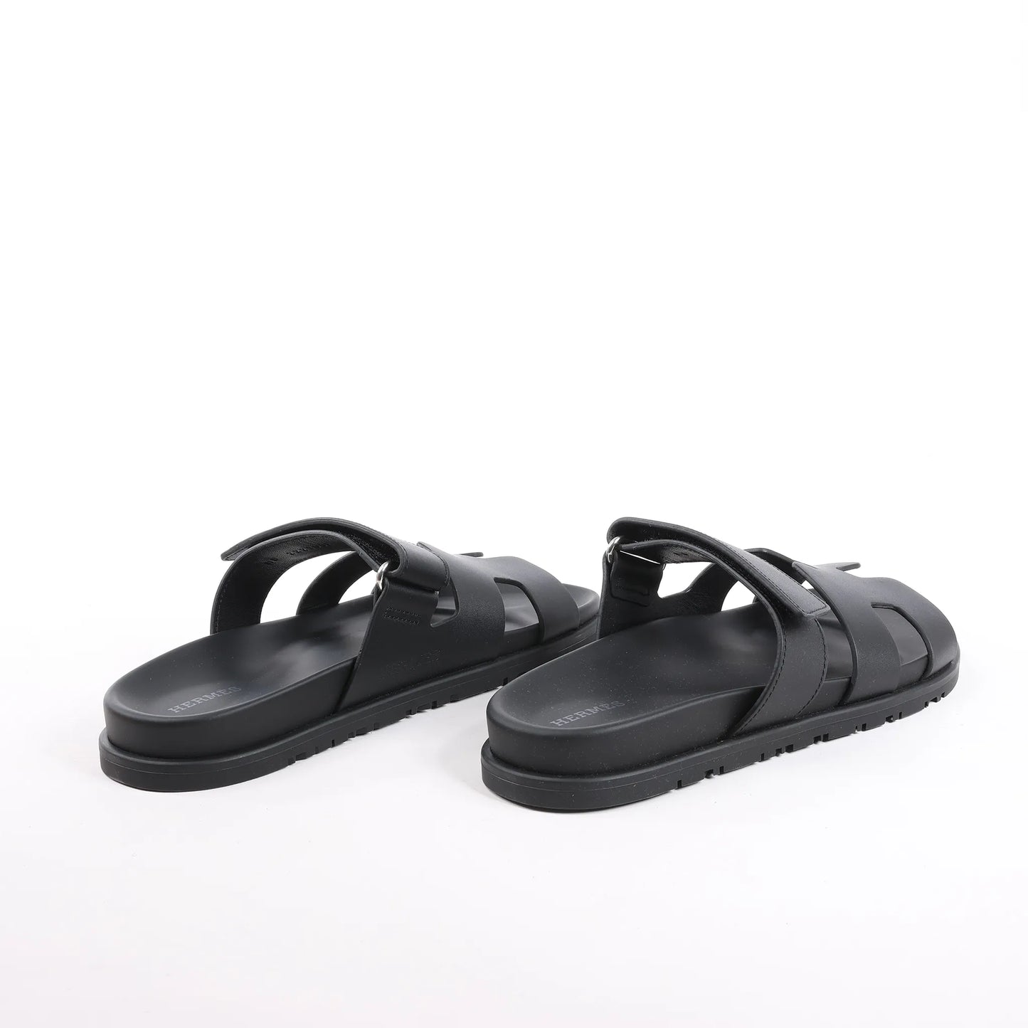 HERMES Cypre Leather Sandals in Black, Size 38.5 EU