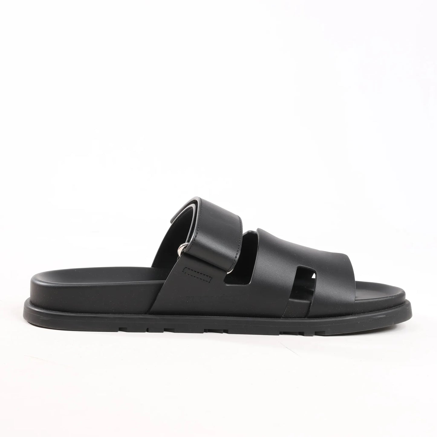 HERMES Cypre Leather Sandals in Black, Size 42 EU