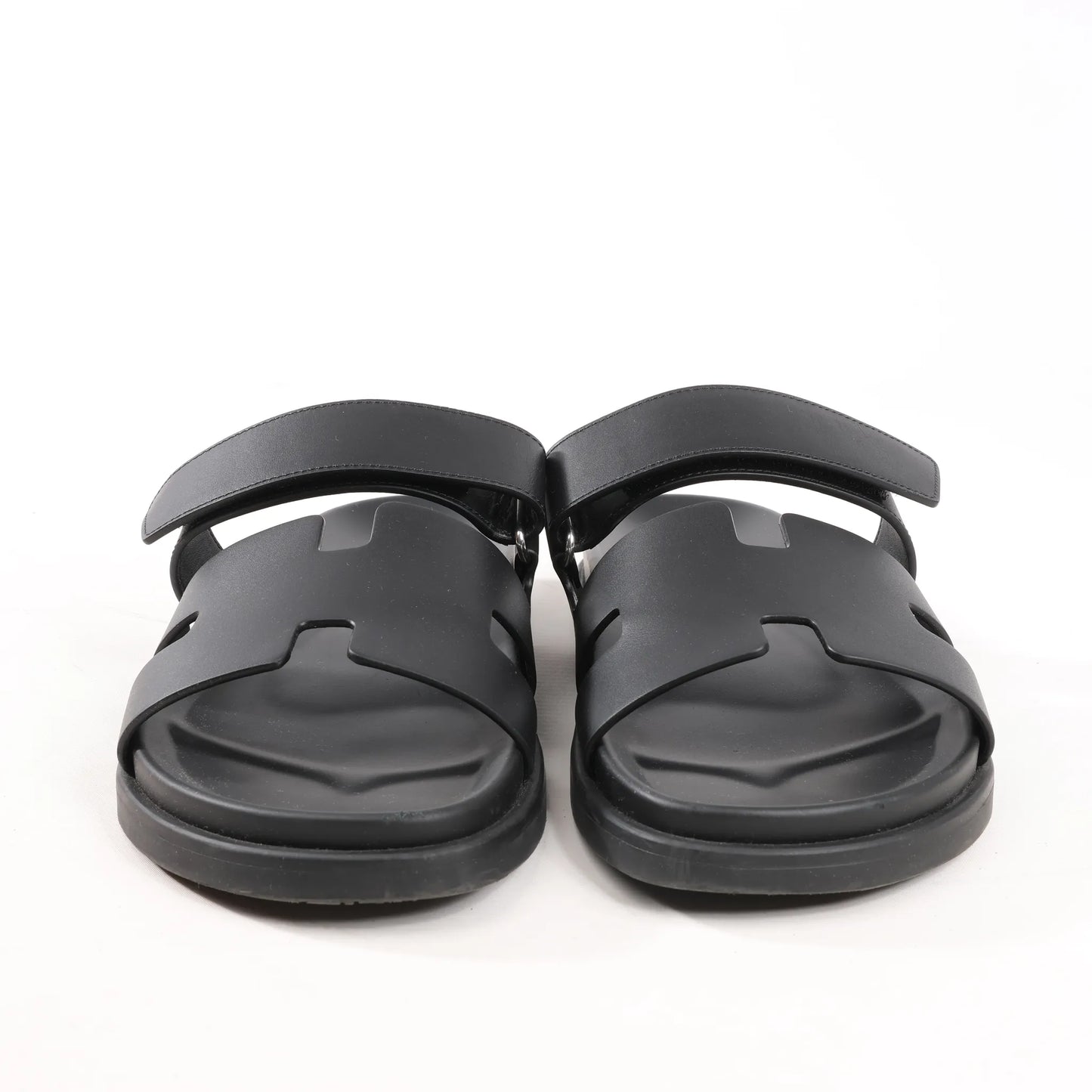 HERMES Cypre Leather Sandals in Black, Size 42 EU