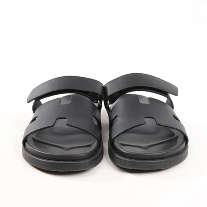 HERMES Cypre Leather Sandals in Black, Size 42 EU