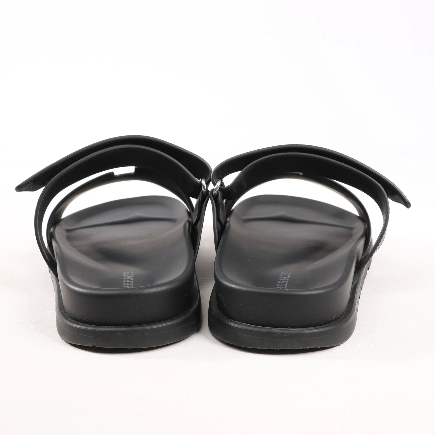 HERMES Cypre Leather Sandals in Black, Size 42 EU