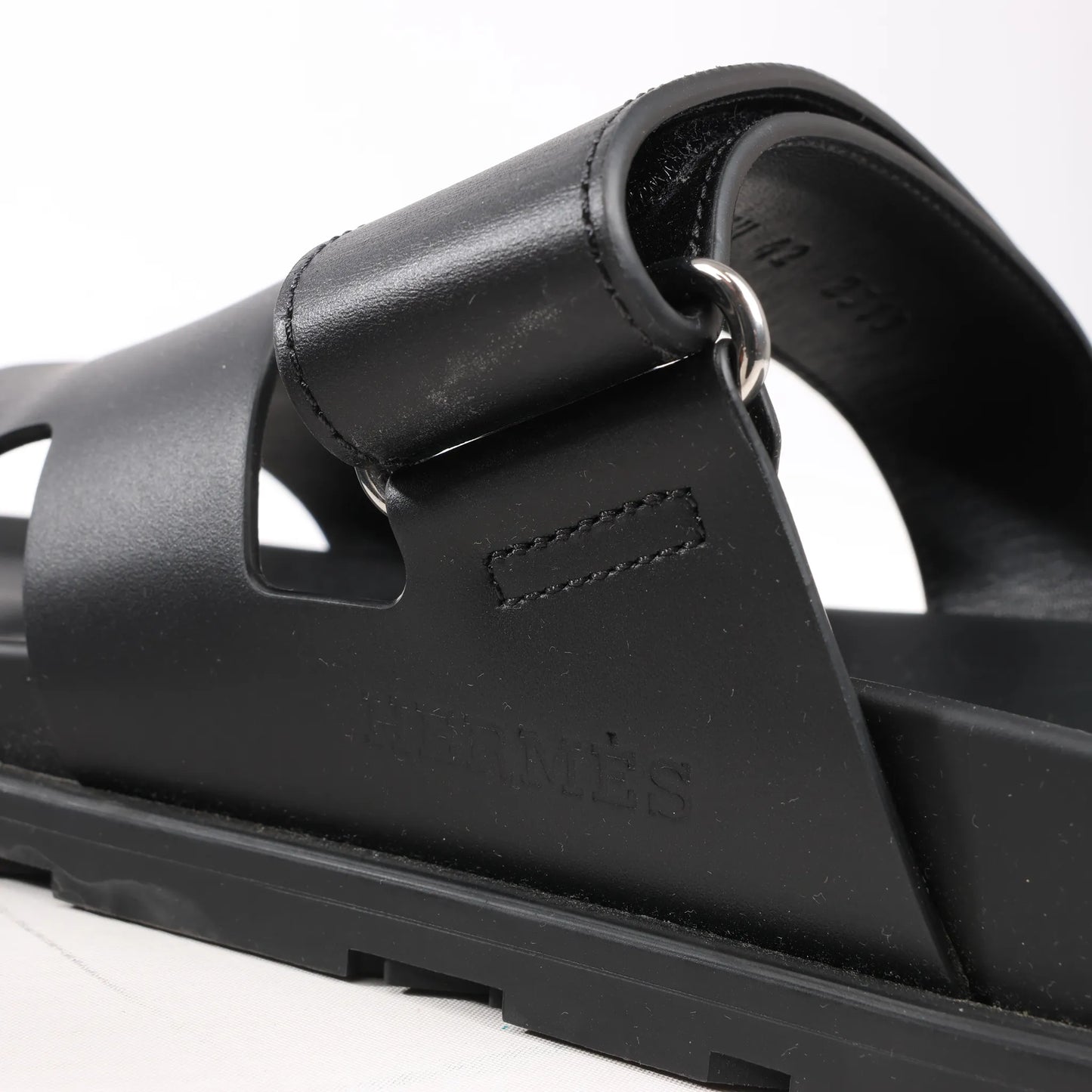 HERMES Cypre Leather Sandals in Black, Size 42 EU