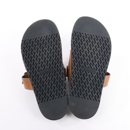 HERMES Cypre Leather Sandals in Brown Velcro Strap, Size 42 EU