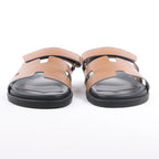 HERMES Cypre Leather Sandals in Brown Velcro Strap, Size 42 EU