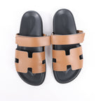 HERMES Cypre Leather Sandals in Brown Velcro Strap, Size 42 EU