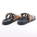 HERMES Cypre Leather Sandals in Brown Velcro Strap, Size 42 EU