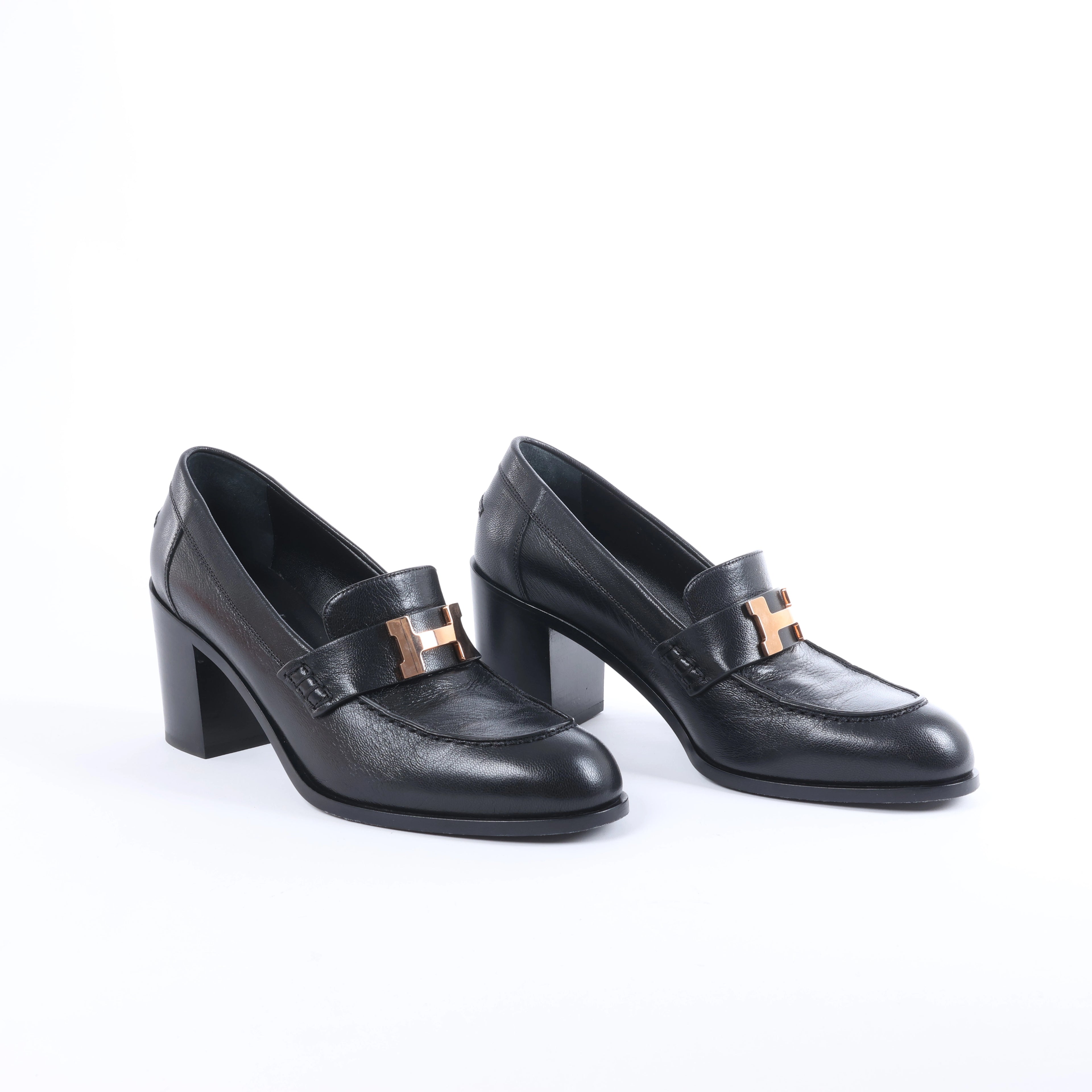 Mocasín HERMES Constance de Cuero en Marrón, Talla 36 UE