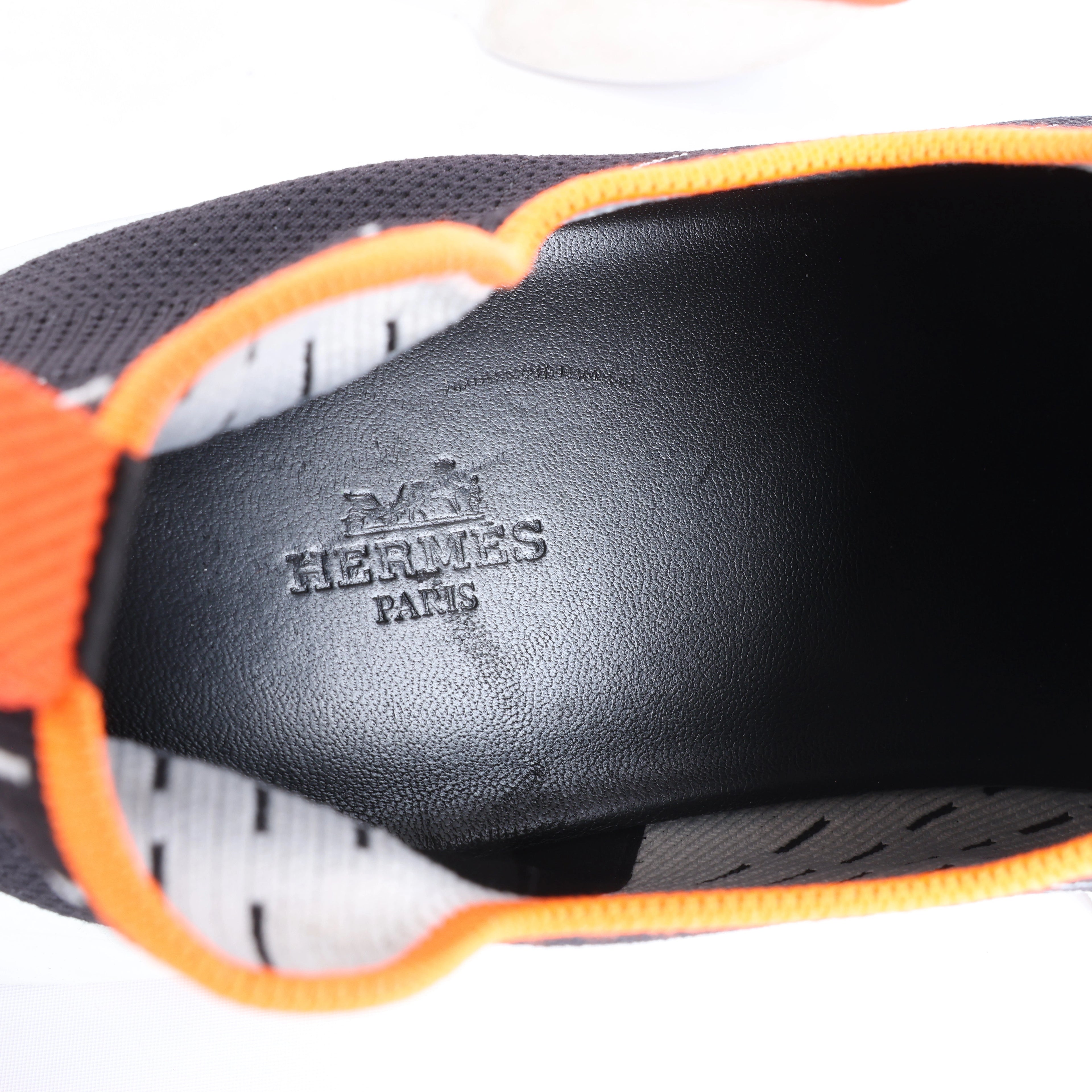 Hermès Eclair Fabric Sneakers in Black x Orange 221892Z, Size EU 43