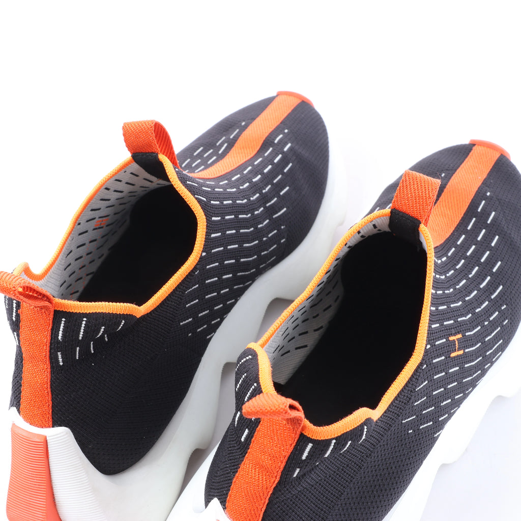 Hermès Eclair Fabric Sneakers in Black x Orange 221892Z, Size EU 43