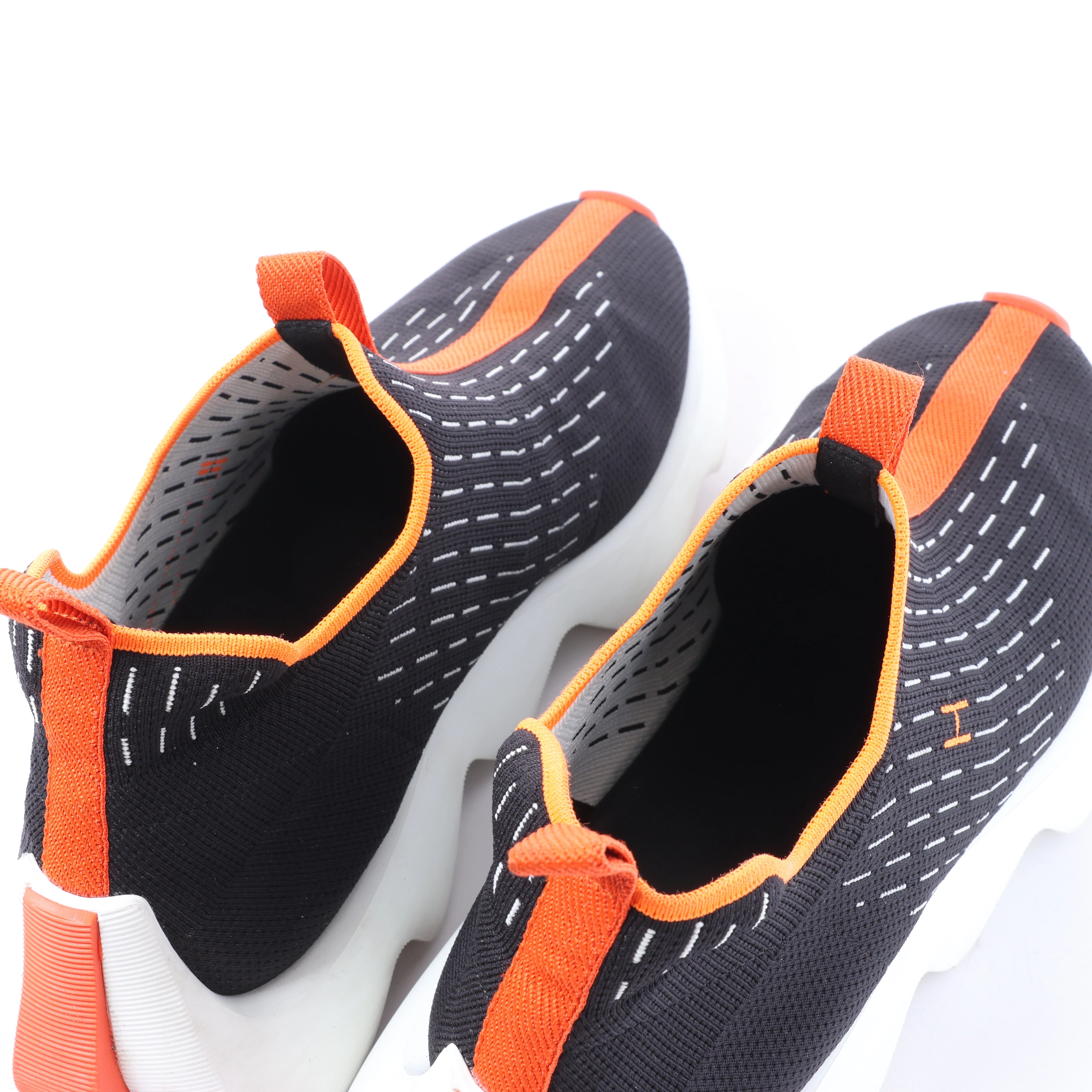 Hermès Eclair Fabric Sneakers in Black x Orange 221892Z, Size EU 43