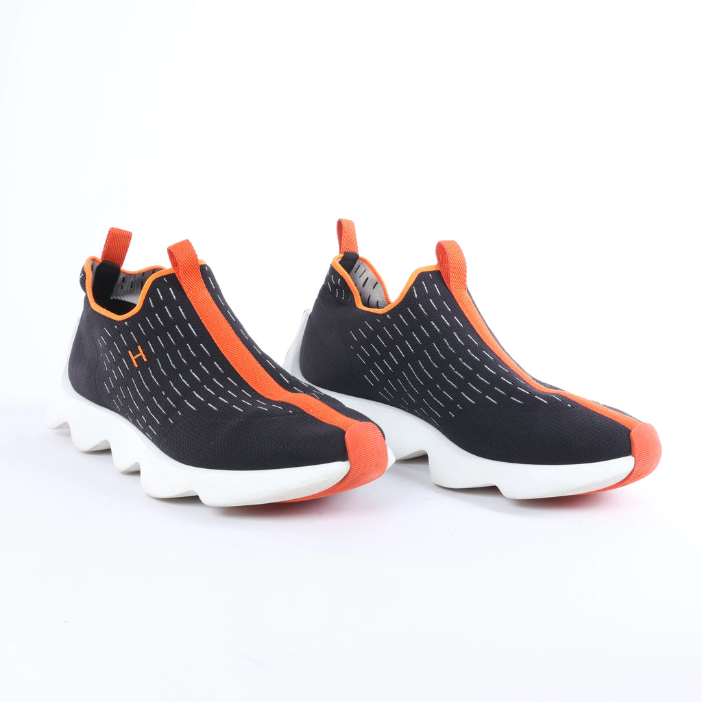 Hermès Eclair Fabric Sneakers in Black x Orange 221892Z, Size EU 43