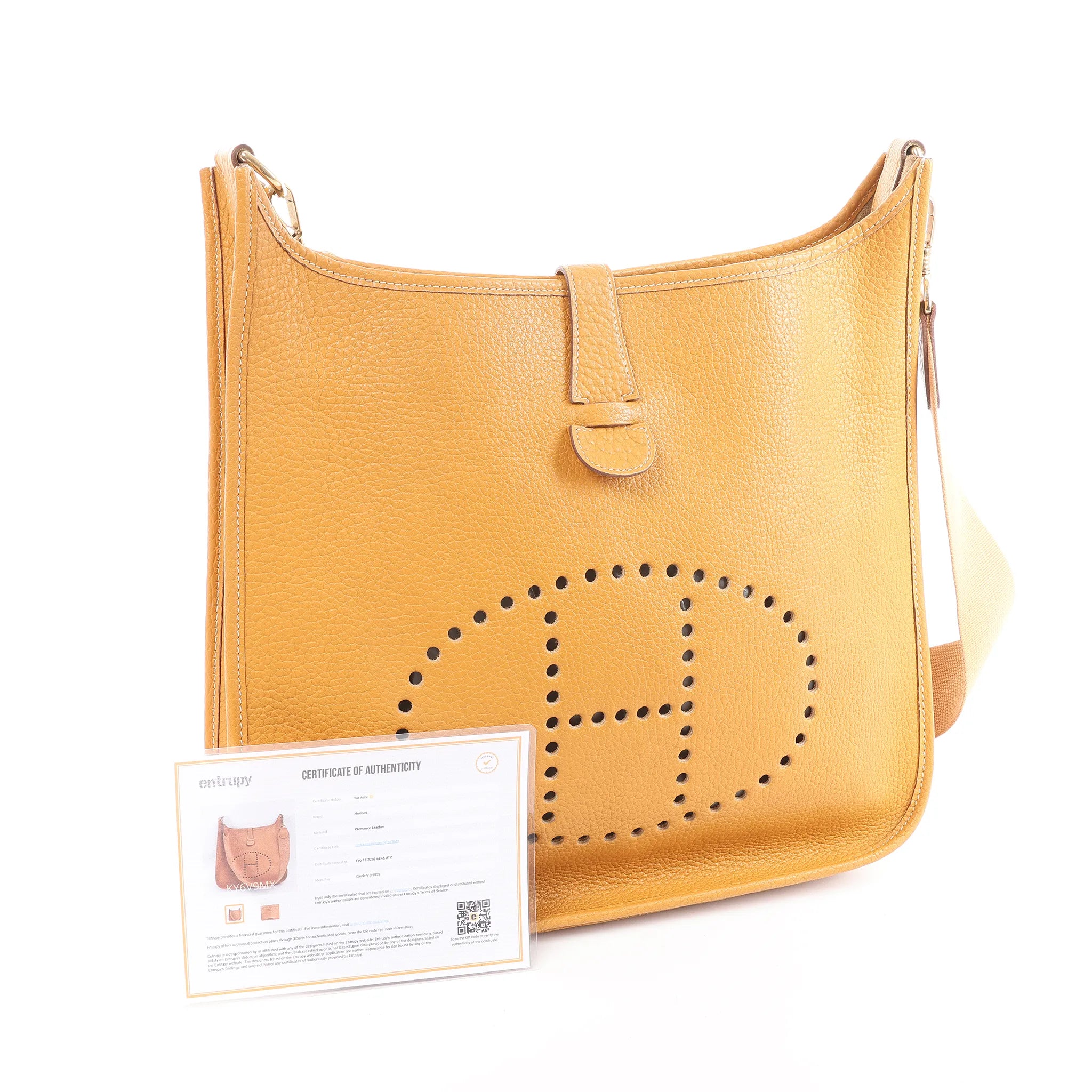 Hermes Evelyn GM Taurillon Clemence Shoulder Bag in Camel Brown