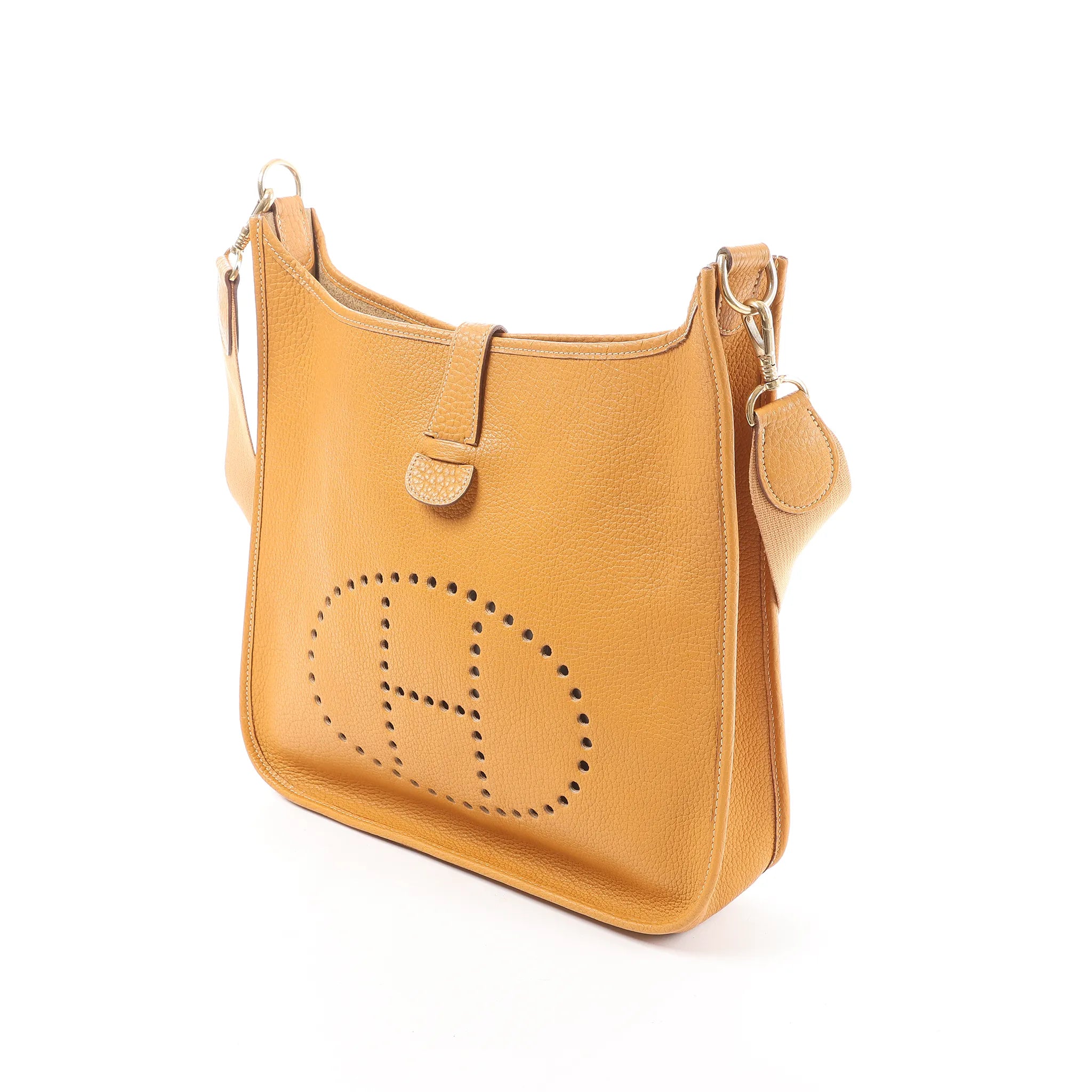 Hermes Evelyn GM Taurillon Clemence Shoulder Bag in Camel Brown