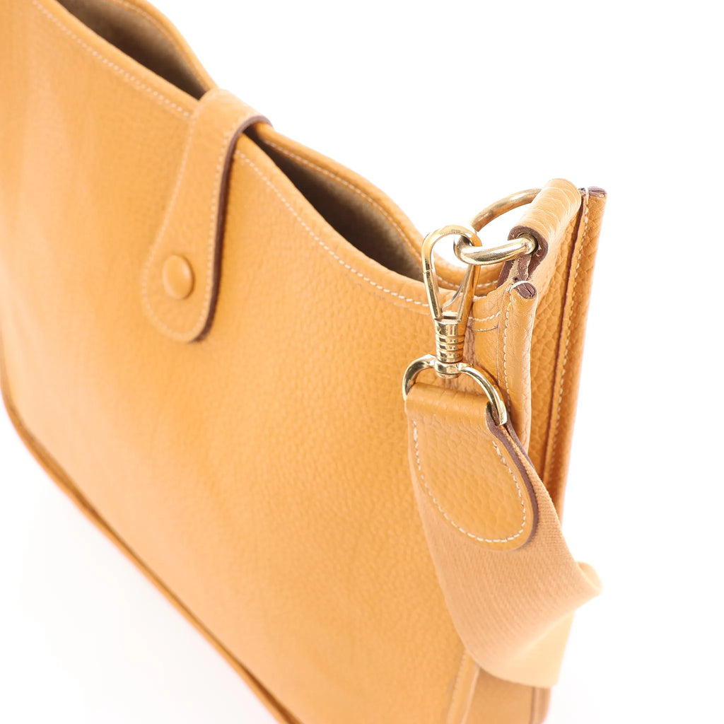 Hermes Evelyn GM Taurillon Clemence Shoulder Bag in Camel Brown