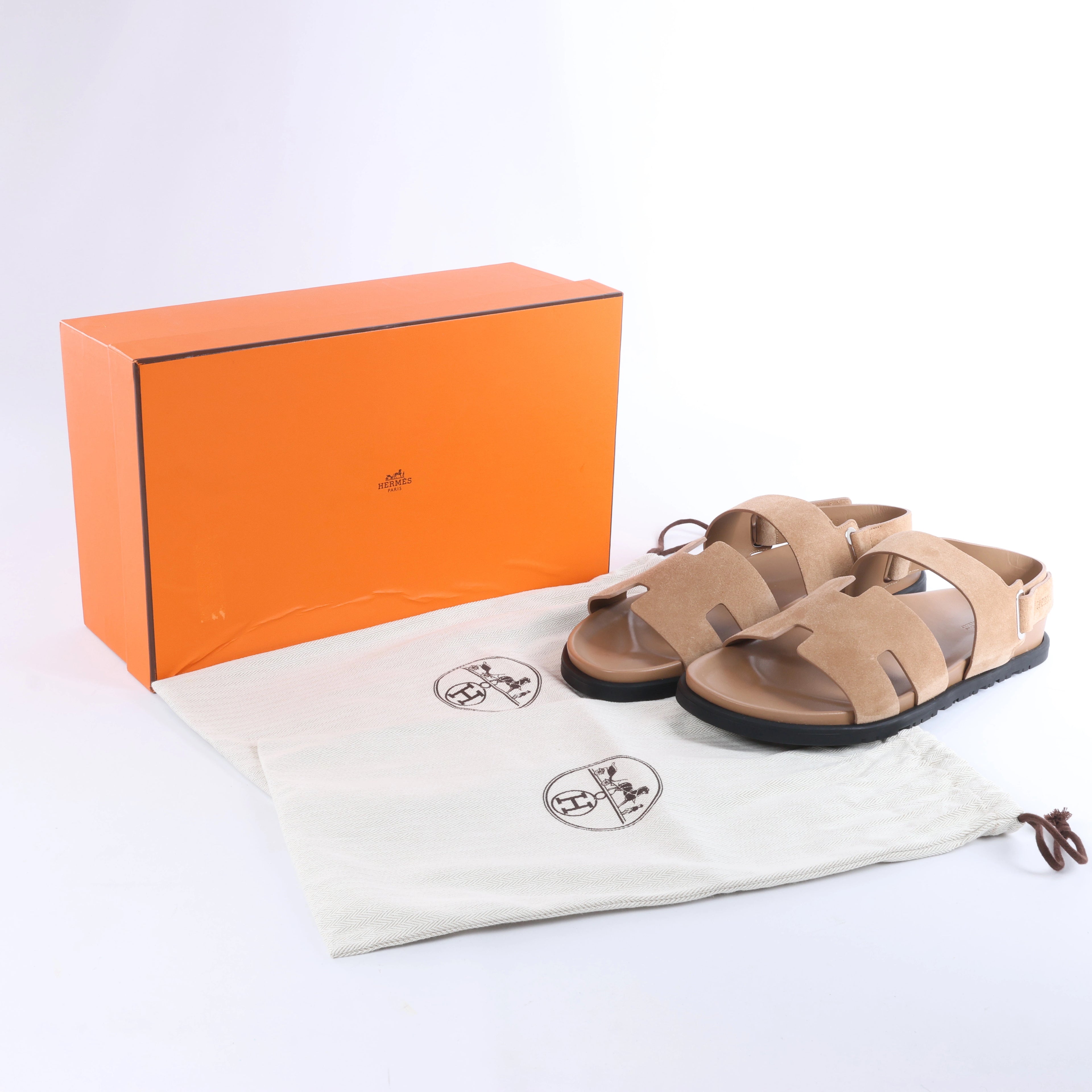 Sandalias de piel HERMES Cypre con tira de velcro marrón, talla 42 UE
