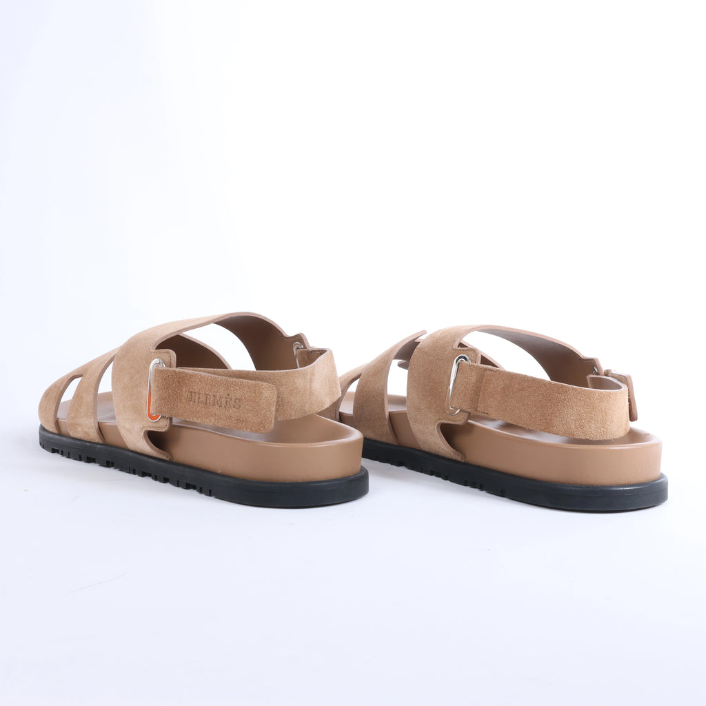 Sandalias de piel HERMES Cypre con tira de velcro marrón, talla 42 UE