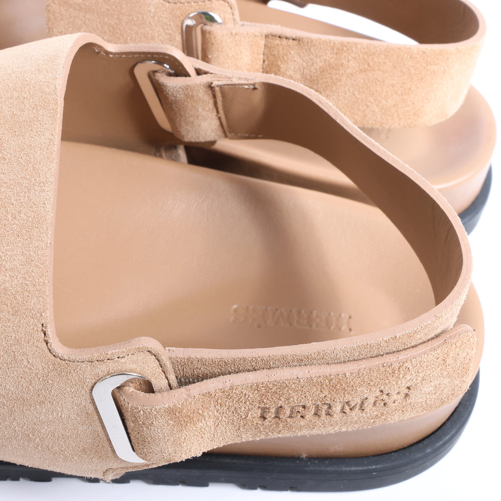 Sandalias de piel HERMES Cypre con tira de velcro marrón, talla 42 UE