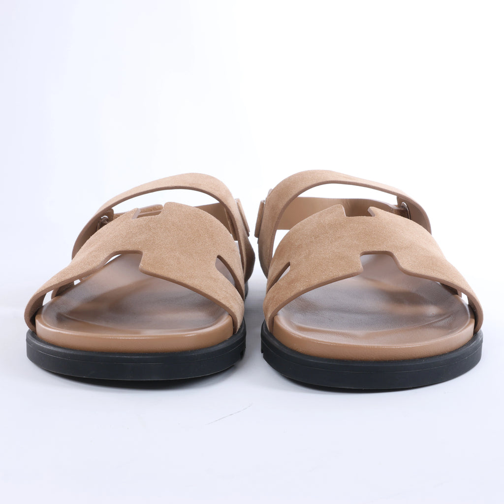 Sandalias de piel HERMES Cypre con tira de velcro marrón, talla 42 UE