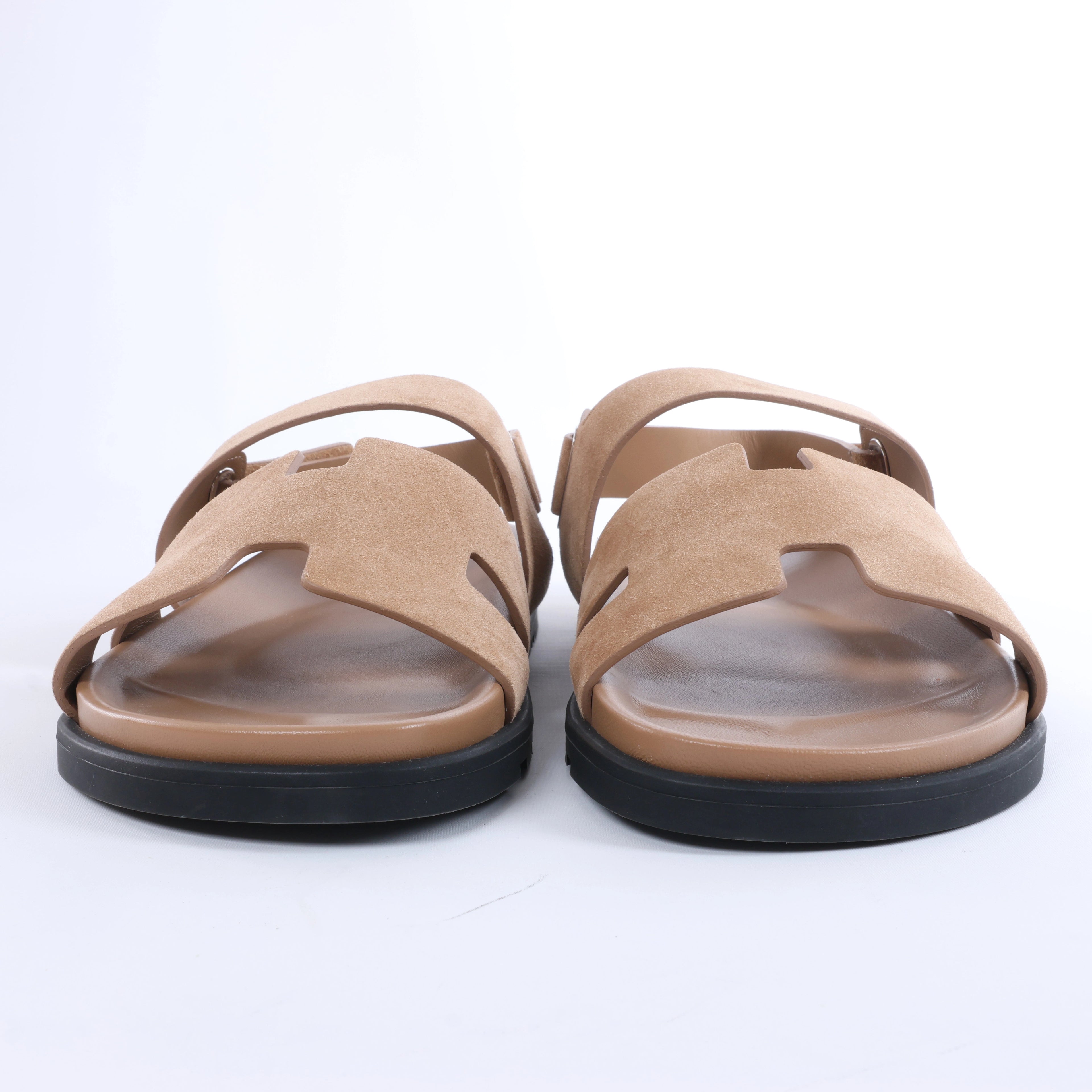 Sandalias de piel HERMES Cypre con tira de velcro marrón, talla 42 UE
