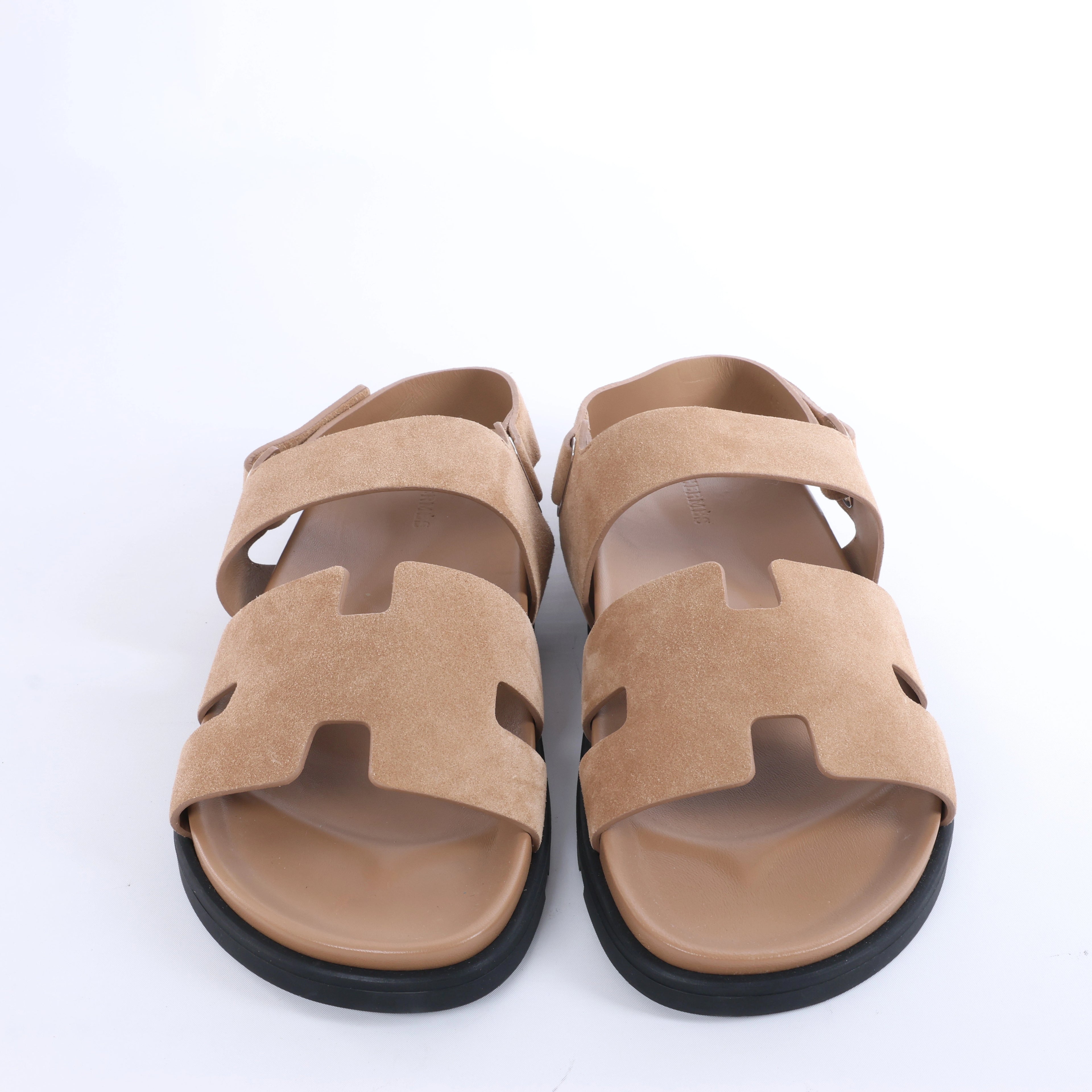 Sandalias de piel HERMES Cypre con tira de velcro marrón, talla 42 UE