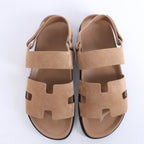 Sandalias de piel HERMES Cypre con tira de velcro marrón, talla 42 UE