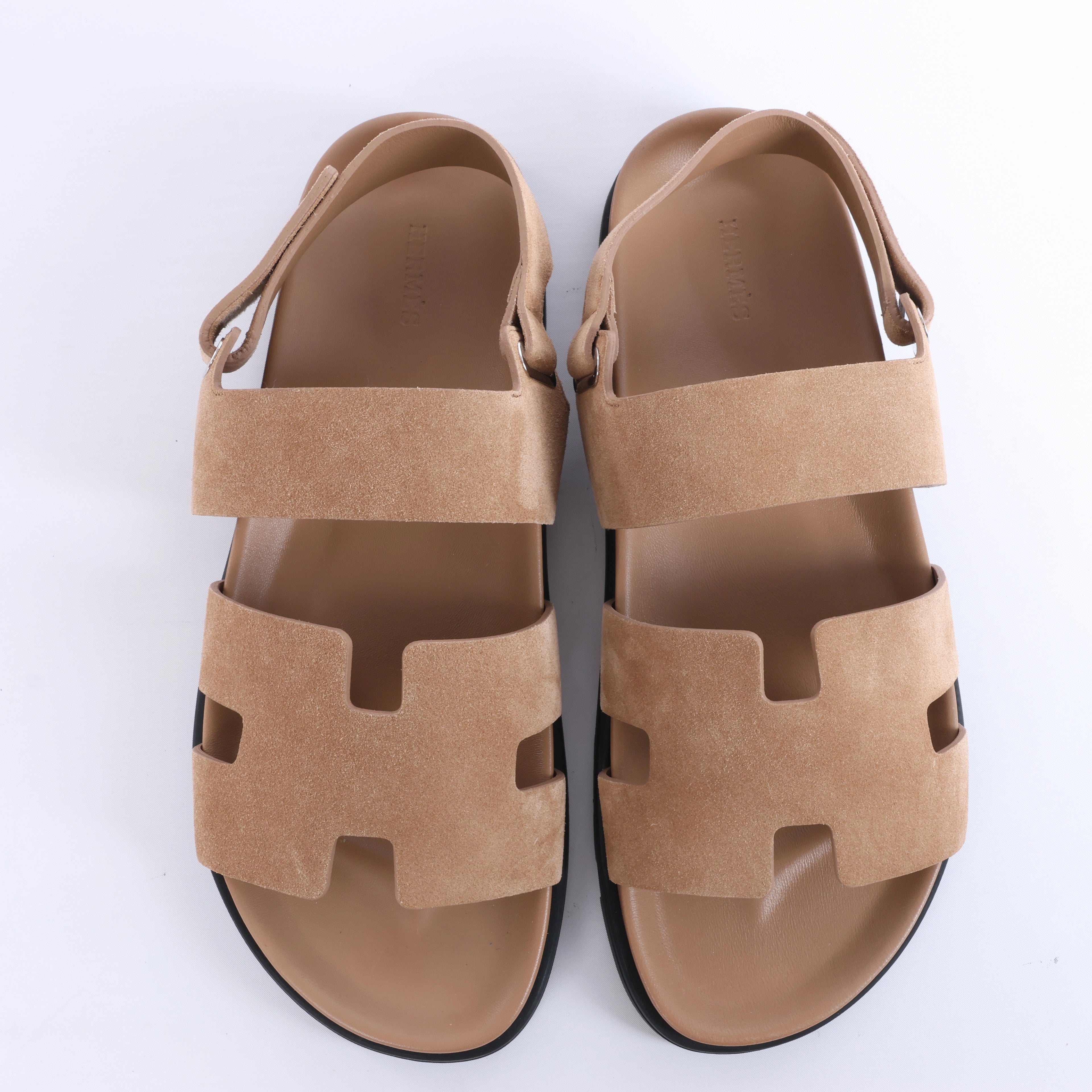 Sandalias de piel HERMES Cypre con tira de velcro marrón, talla 42 UE