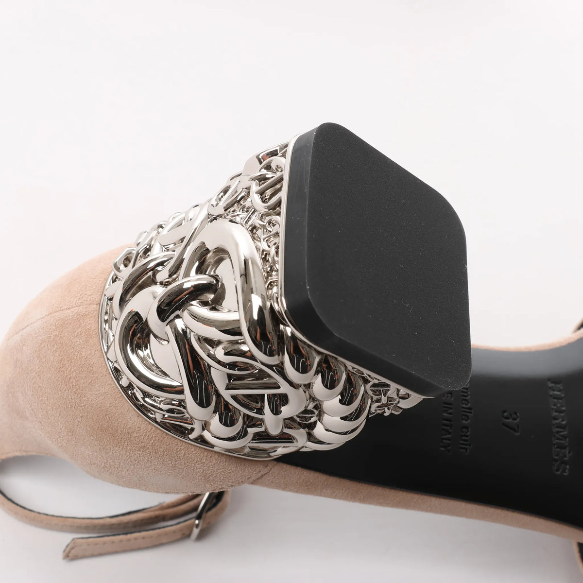 HERMES Glam Chaîne d'Ancre Suede Sandals in Beige, Size 37 EU