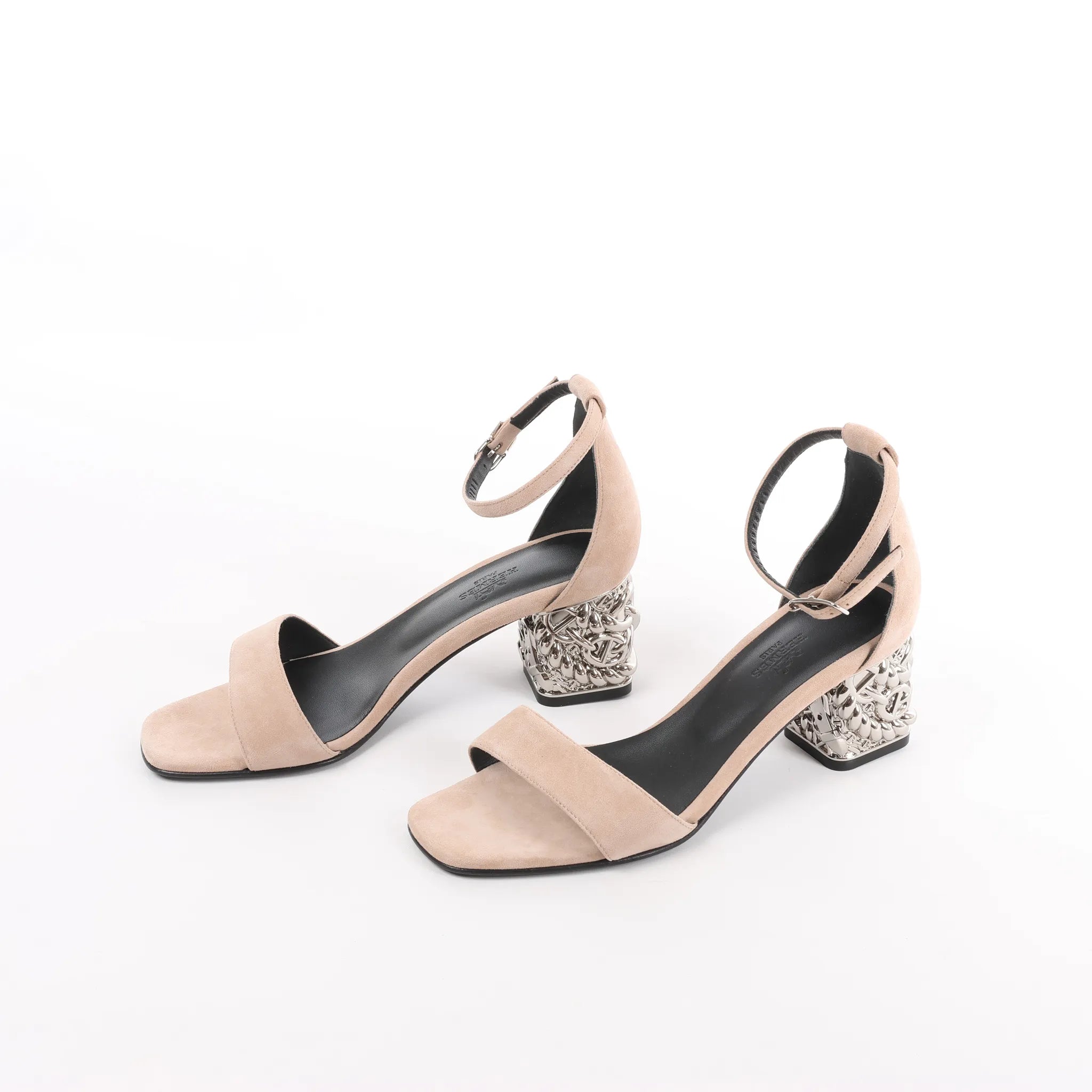 HERMES Glam Chaîne d'Ancre Suede Sandals in Beige, Size 37 EU