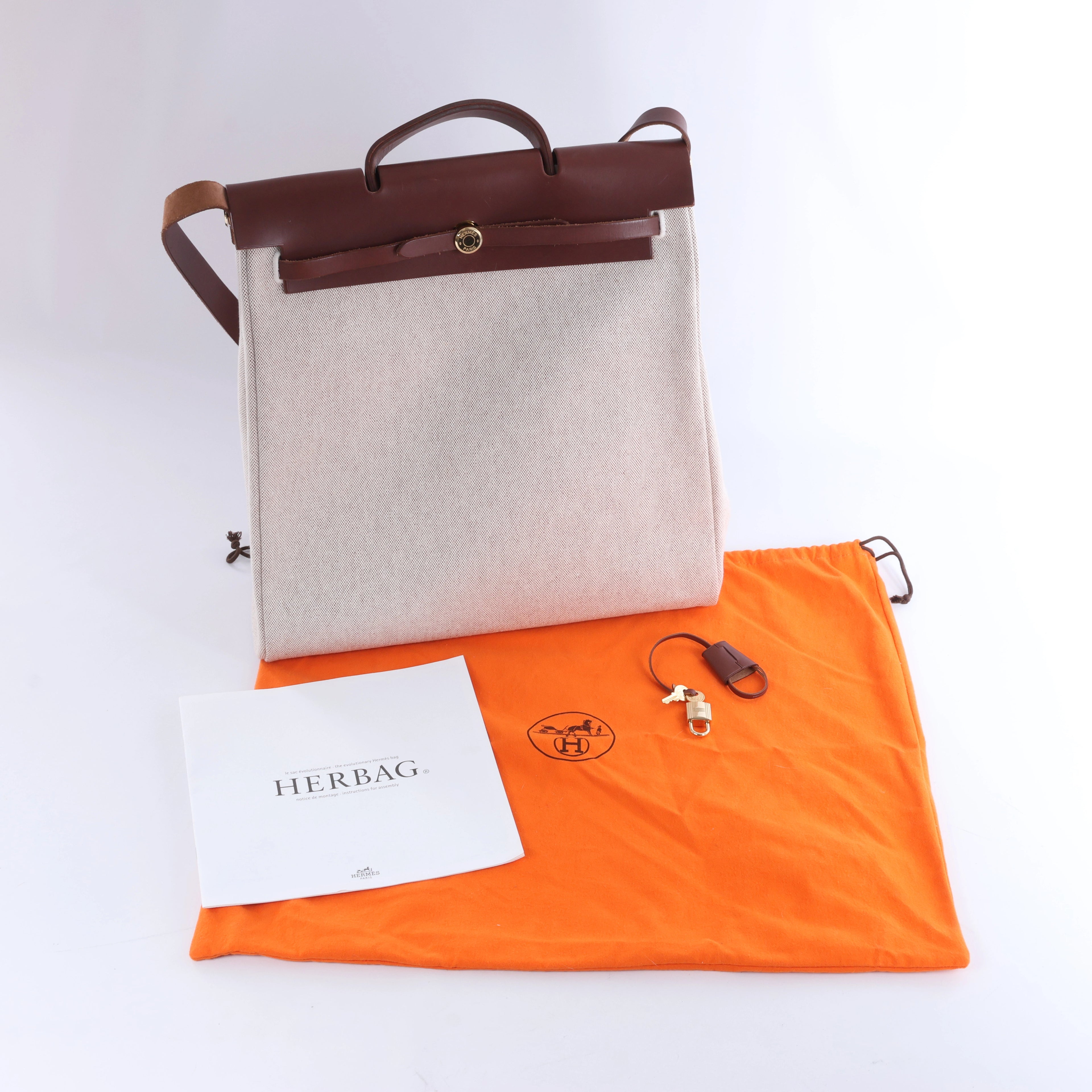 Hermès Herbag GM Twirl Ash x Vash Hunter Shoulder Bag in Beige x Brown □F: 2002