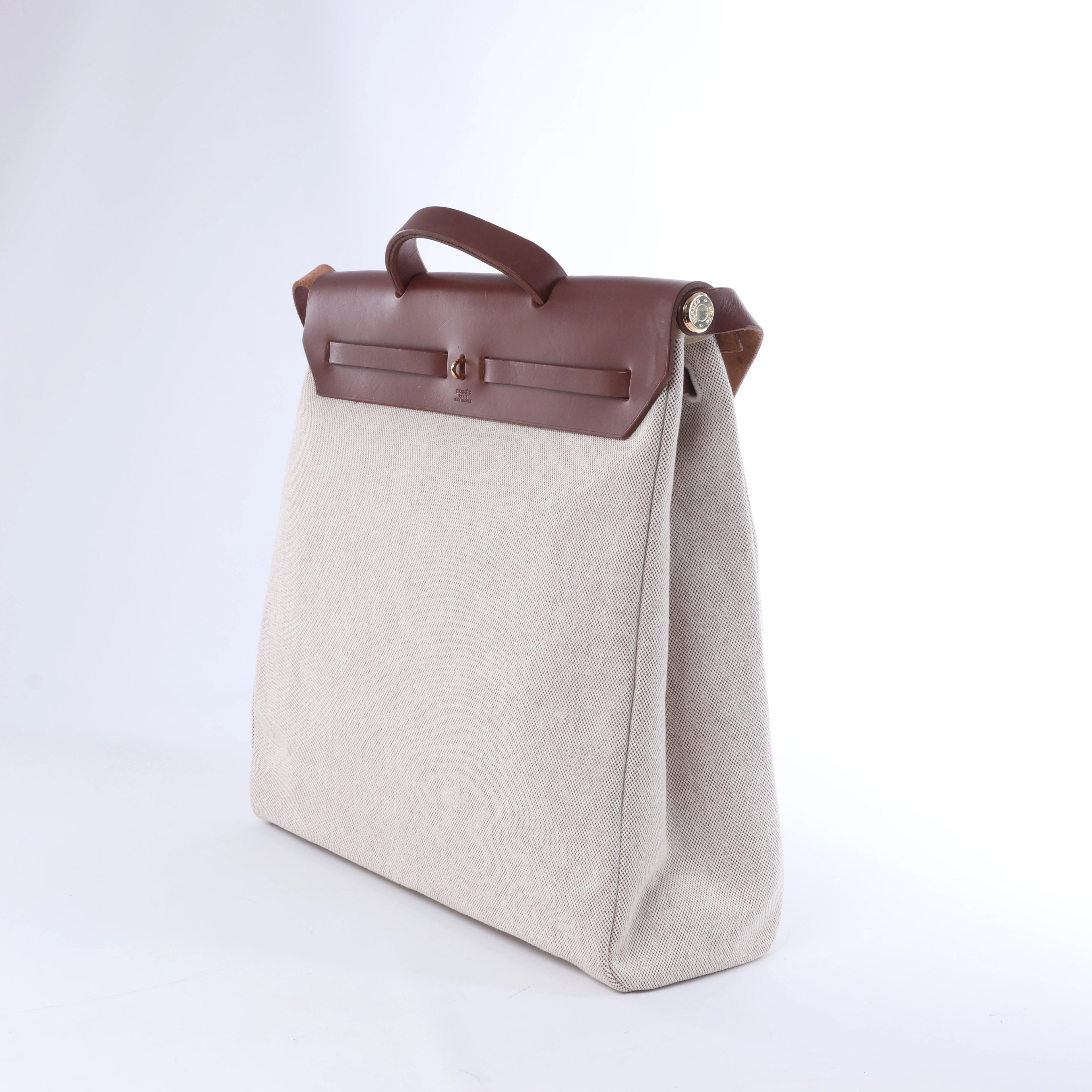 Hermès Herbag GM Twirl Ash x Vash Hunter Shoulder Bag in Beige x Brown □F: 2002