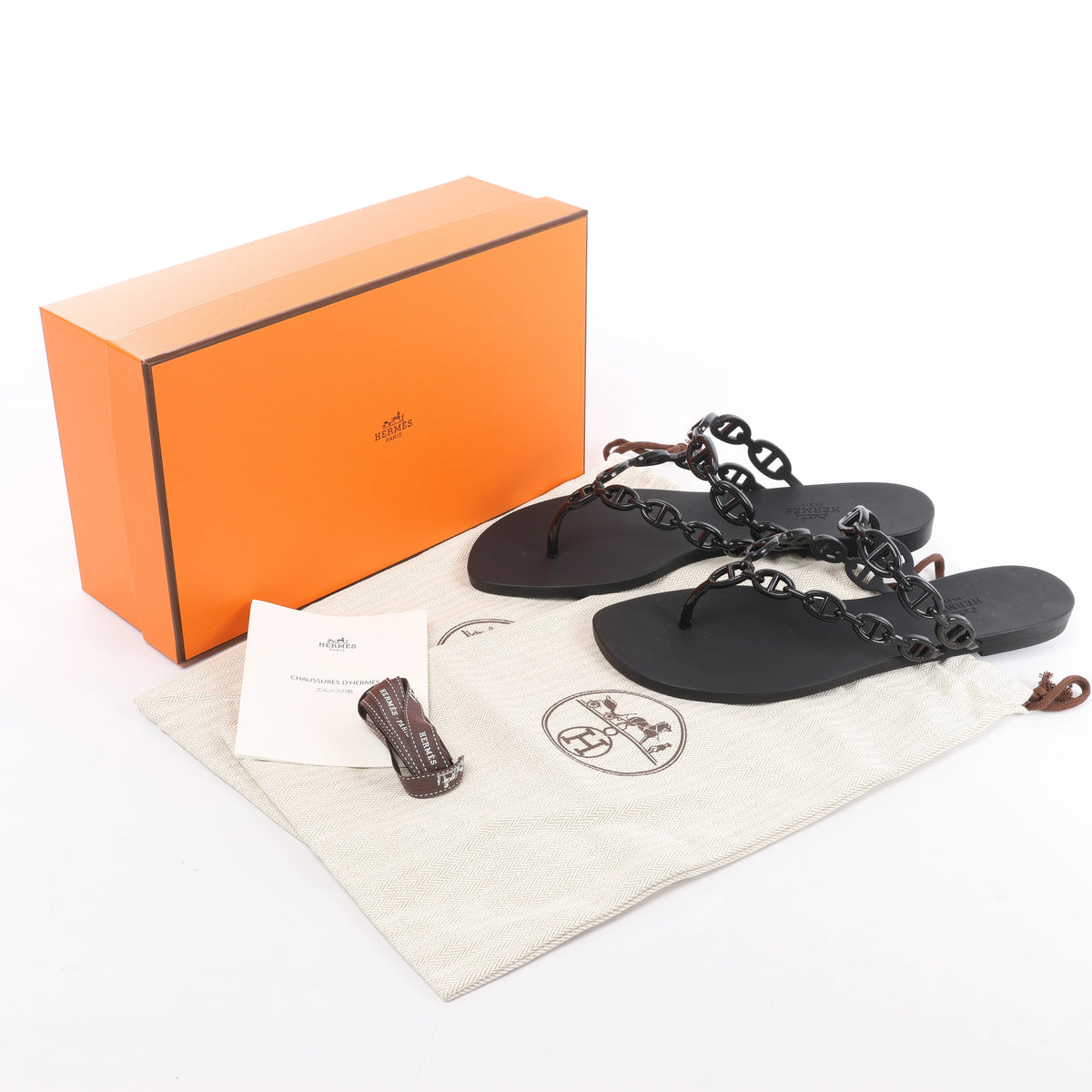 Hermès Island Rubber Chaîne d'Ancre Sandals in Black 241051Z, Size EU 39