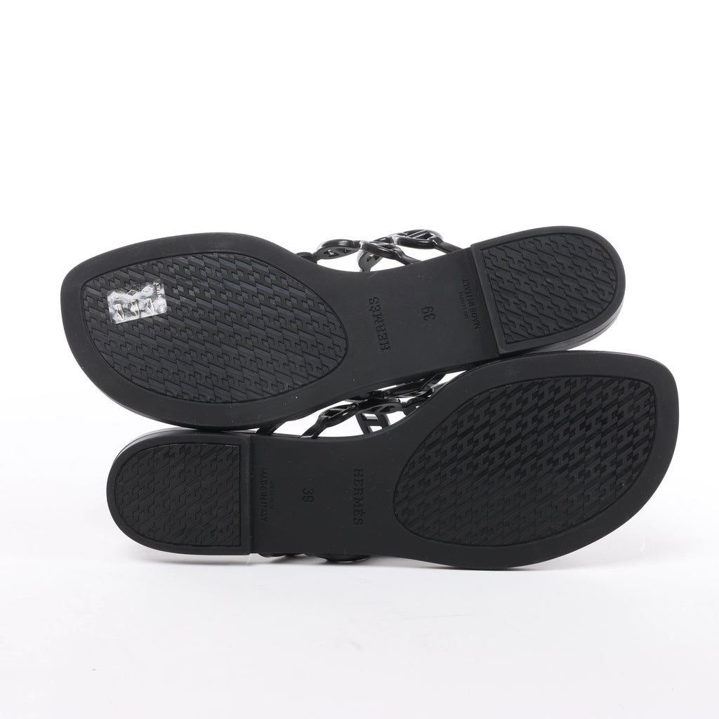 Hermès Island Rubber Chaîne d'Ancre Sandals in Black 241051Z, Size EU 39