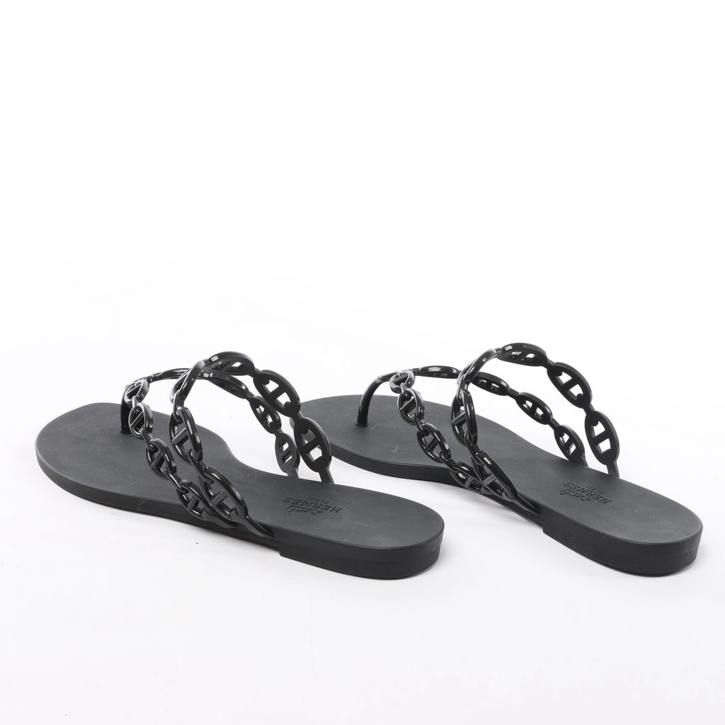 Hermès Island Rubber Chaîne d'Ancre Sandals in Black 241051Z, Size EU 39