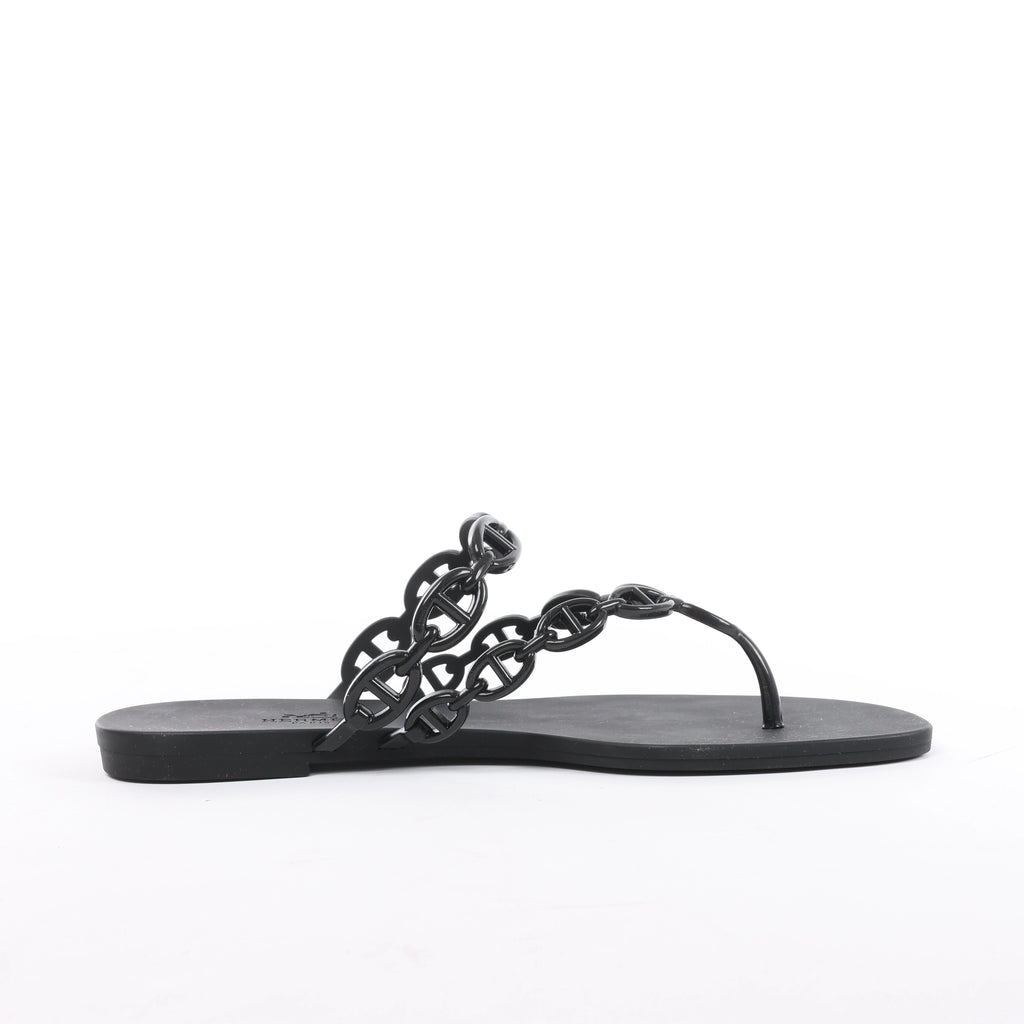 Hermès Island Rubber Chaîne d'Ancre Sandals in Black 241051Z, Size EU 39