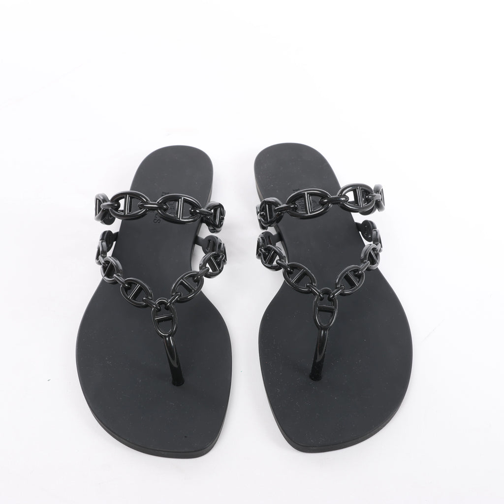 Hermès Island Rubber Chaîne d'Ancre Sandals in Black 241051Z, Size EU 39