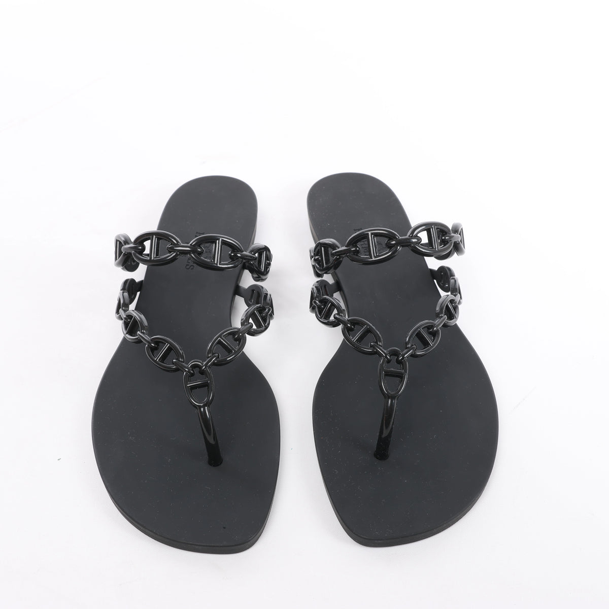 Hermès Island Rubber Chaîne d'Ancre Sandals in Black 241051Z, Size EU 39