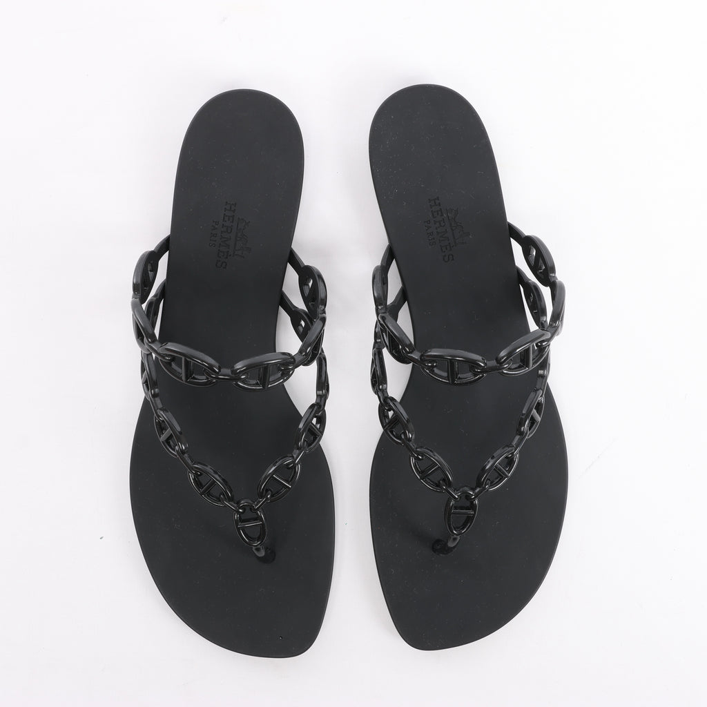 Hermès Island Rubber Chaîne d'Ancre Sandals in Black 241051Z, Size EU 39
