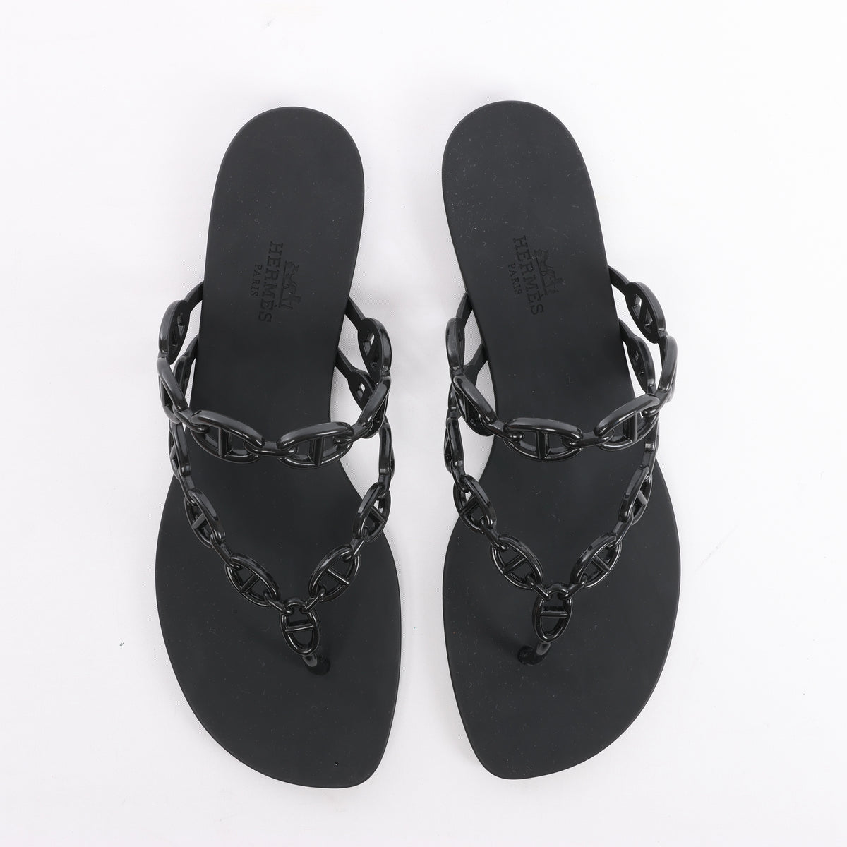 Hermès Island Rubber Chaîne d'Ancre Sandals in Black 241051Z, Size EU 39