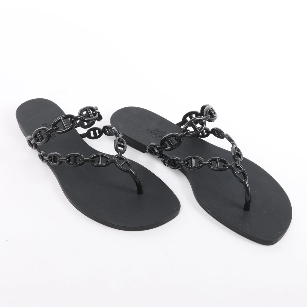 Hermès Island Rubber Chaîne d'Ancre Sandals in Black 241051Z, Size EU 39