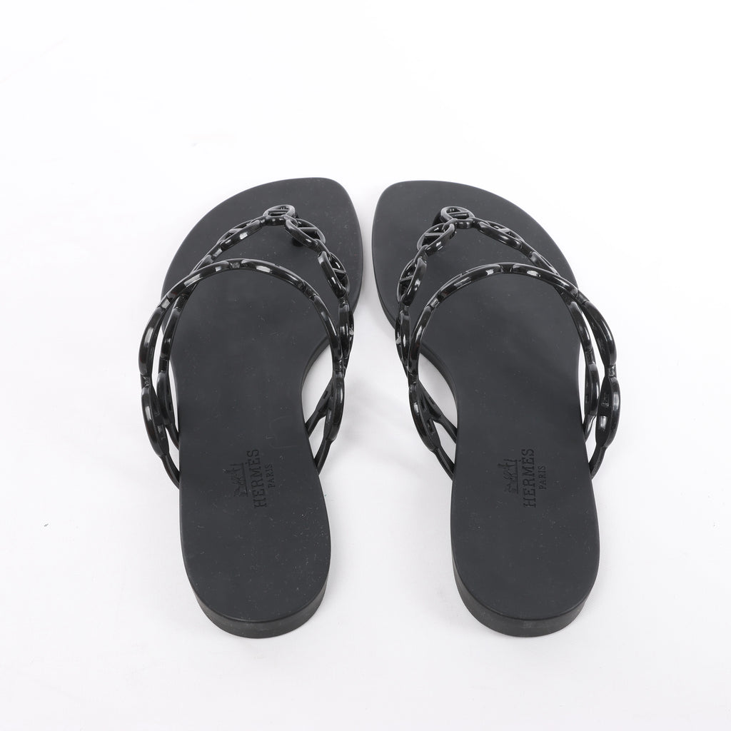 Hermès Island Rubber Chaîne d'Ancre Sandals in Black 241051Z, Size EU 39