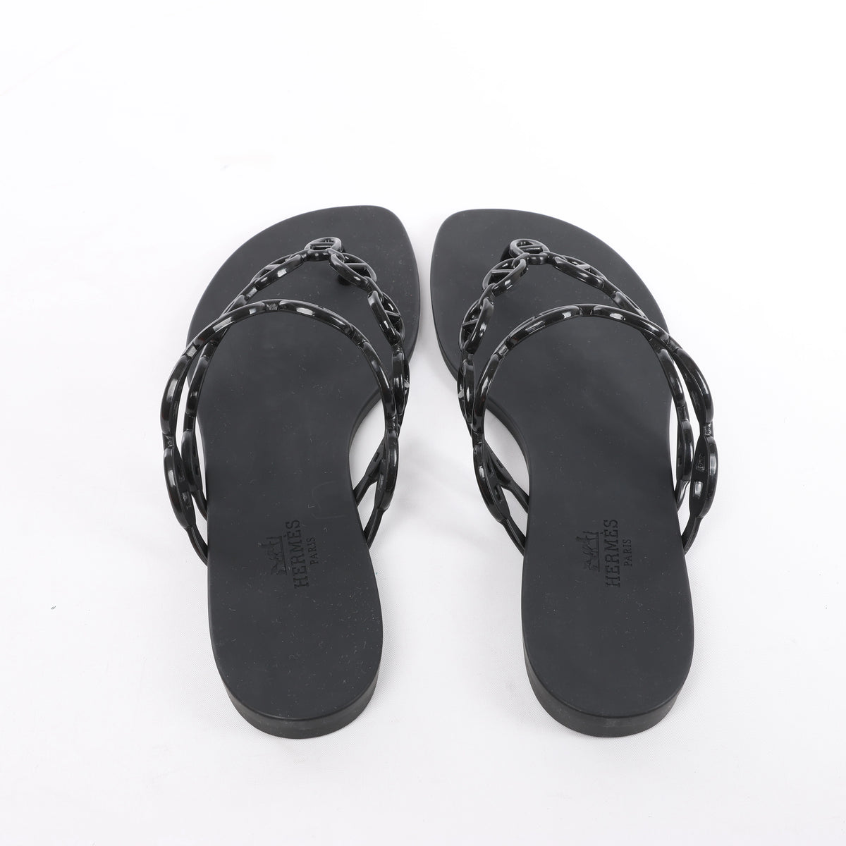 Hermès Island Rubber Chaîne d'Ancre Sandals in Black 241051Z, Size EU 39